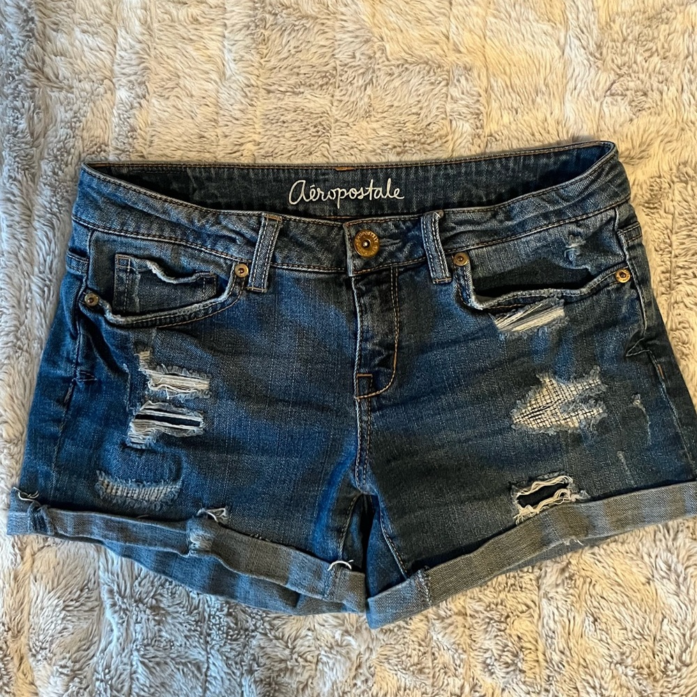 Aeropostale Midi Jean Shorts Size 2 Low Rise Rolled Hem